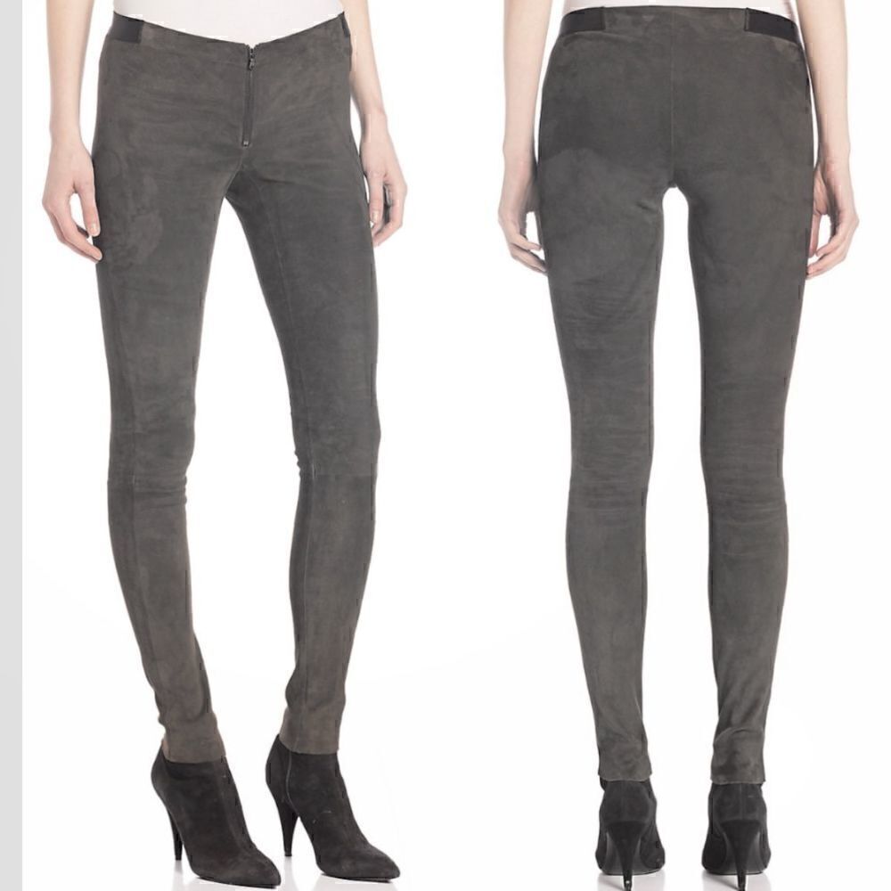 𝅺alice + Olivia Suede Front Zip Leggings in Charcoal Gray Size 4